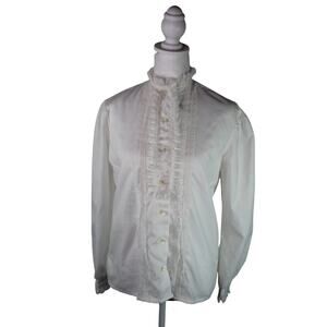 Vintage Lady Holiday 70s 60s Victorian Style Eduardian Button Up Blouse Lace S